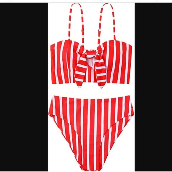 Other - NEW! High Waist Red and White Striped Two-Piece Swimsuit